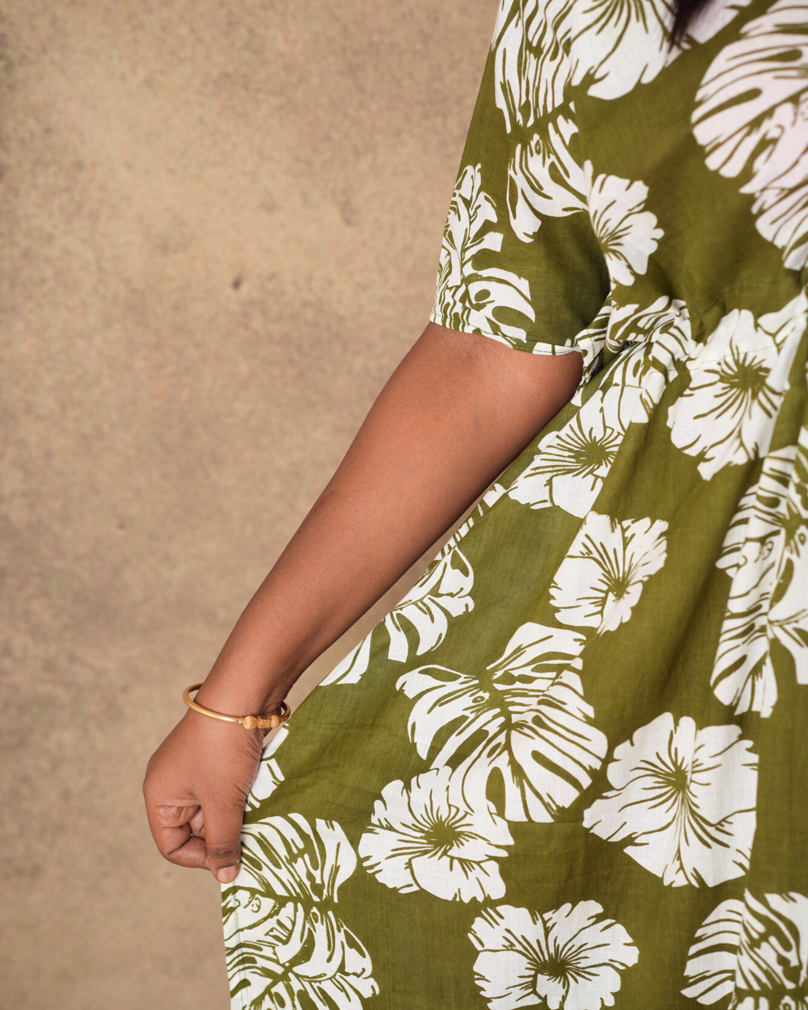 Olive Green Floral Pure Cotton kaftan - ALP008