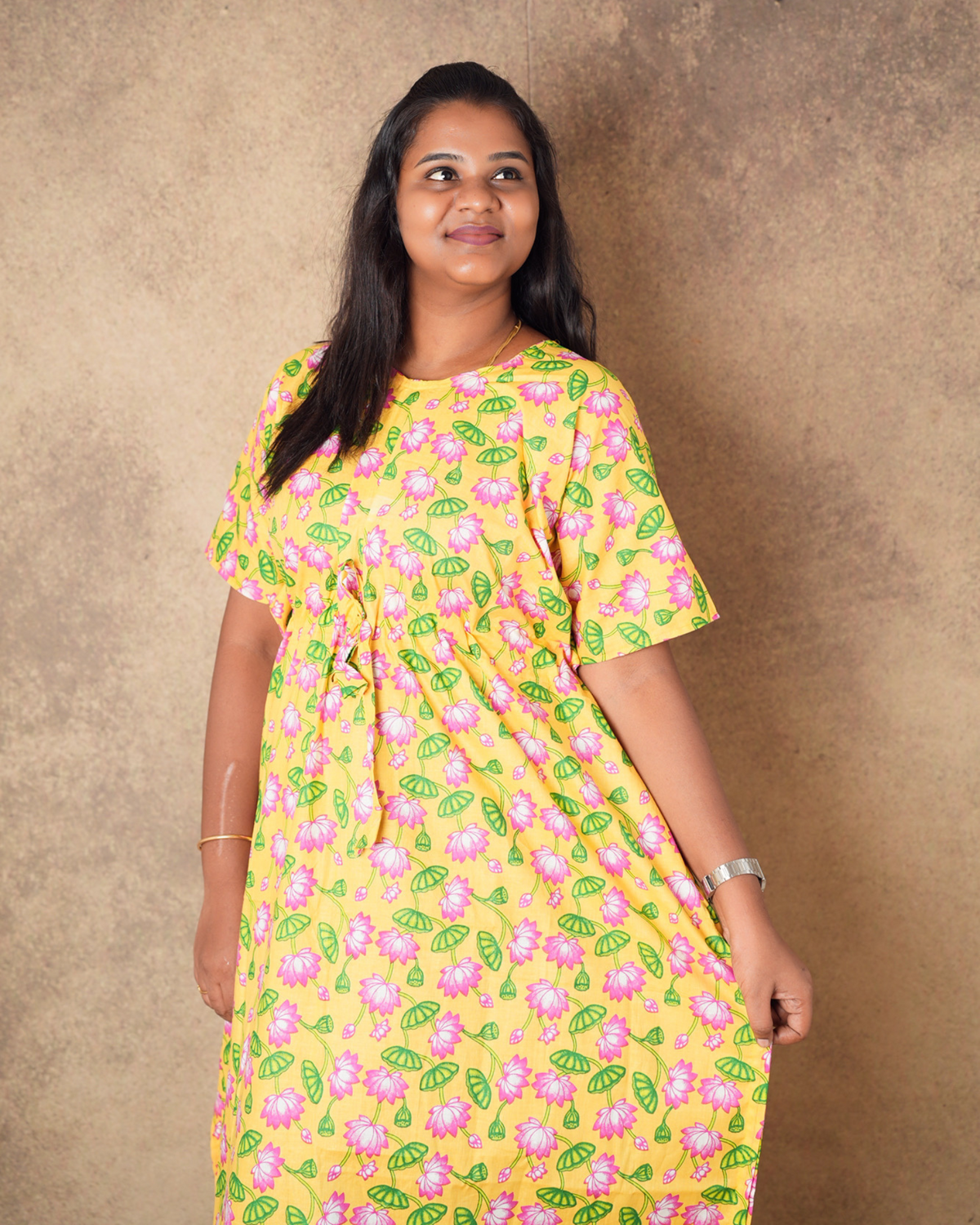 Yellow lotus Pure cotton Kaftan - ALP007