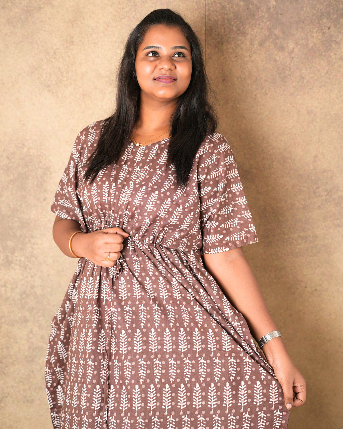 Brown Little leaf Pure cotton Kaftan - ALP006